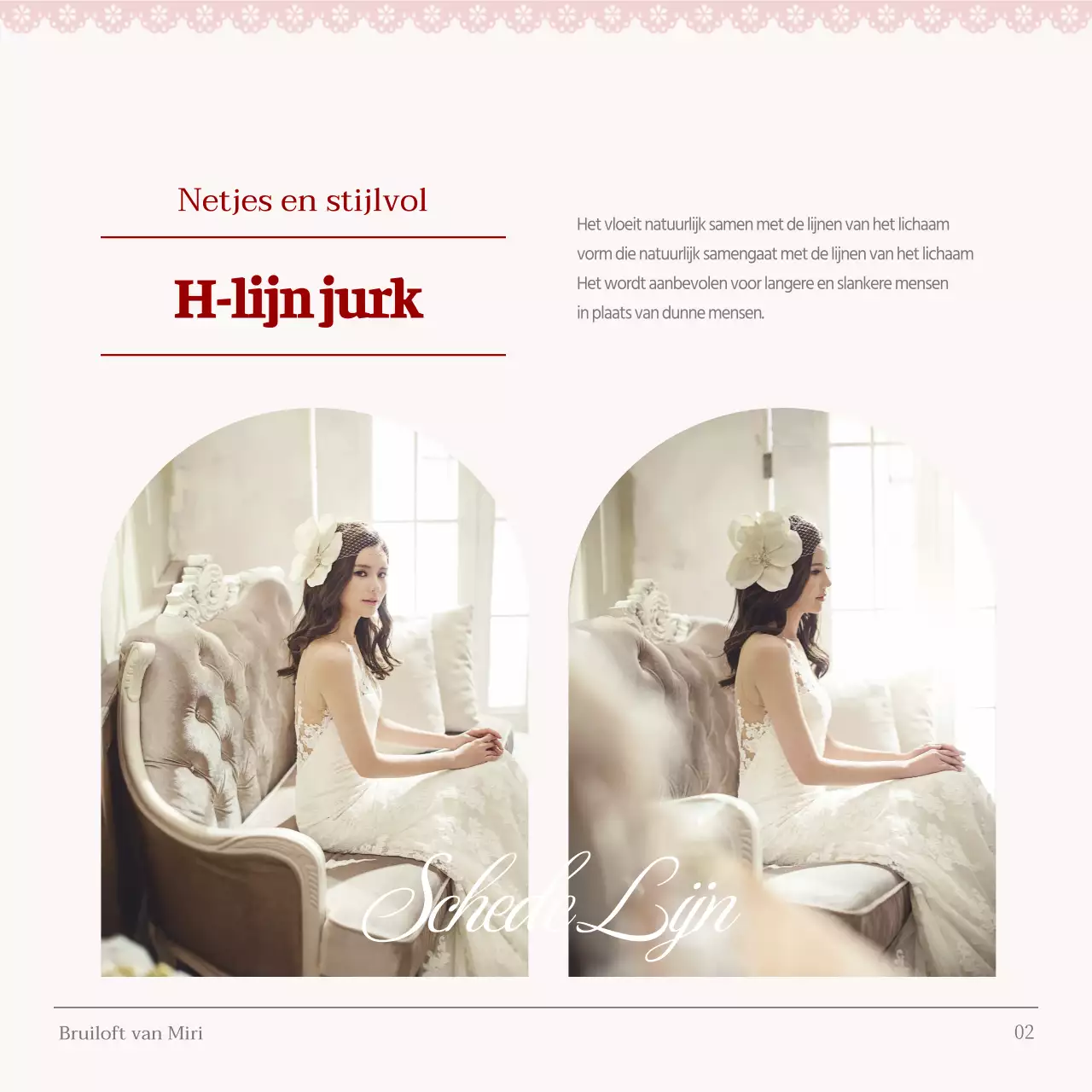 Klassieke trouwjurken per lichaamstype in roze uitgelegd