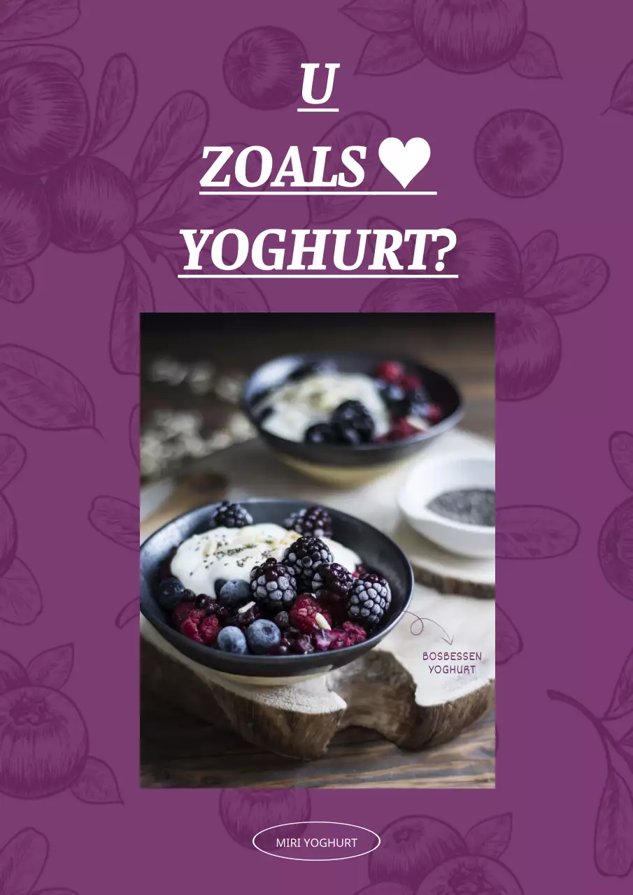 Eenvoudige yoghurt promotieposter met paarse bosbessentekening achtergrond