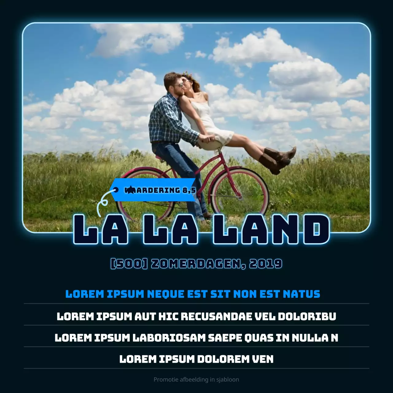 Filmaanbevelingen voor een late date night met een marineblauwe achtergrond en neonborden