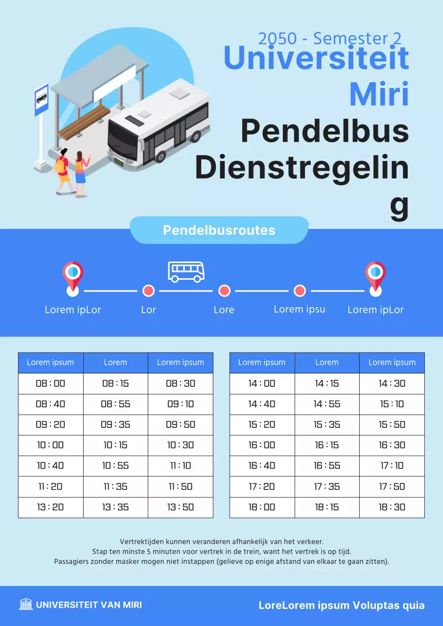 Eenvoudige blauwe en lichtblauwe shuttle bus dienstregeling gids