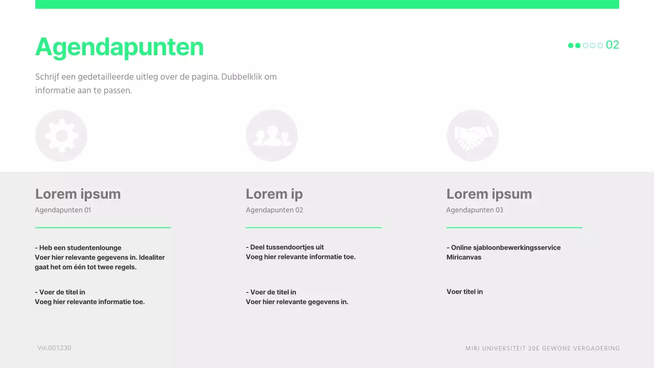 Een eenvoudige, limoengroene studentenraadsvergadering