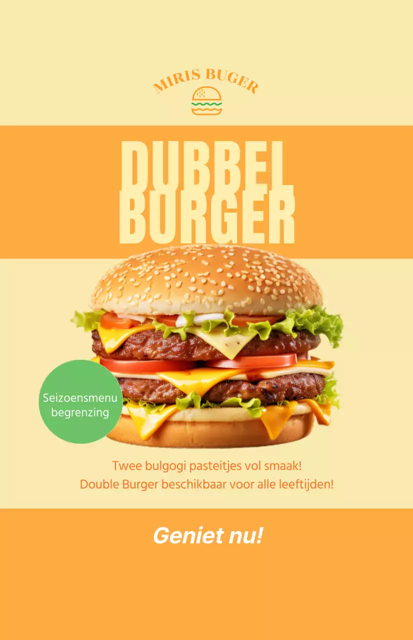 Menu launch window vlag met tekst in een grof lettertype over een oranje vierkant