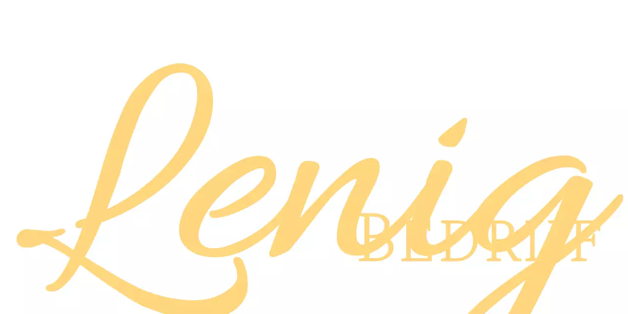 Bedrijfslogo in een luxe cursief lettertype in lichtgeel.