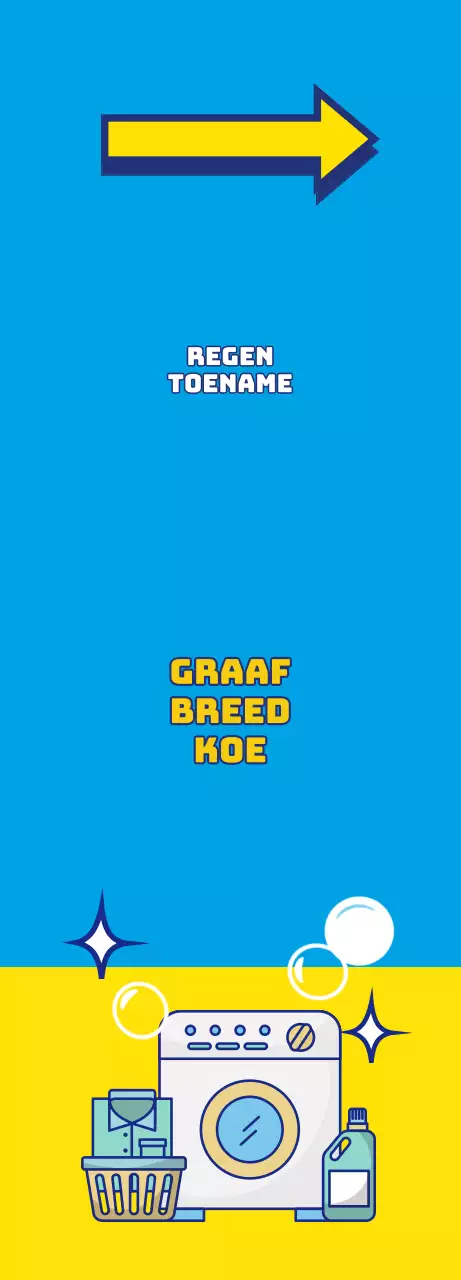 Wasserette banner met een wasserijpictogram in gele puntkleur op een blauwe achtergrond