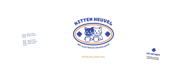 Promoot je café met een blauw-oranje kattenillustratie