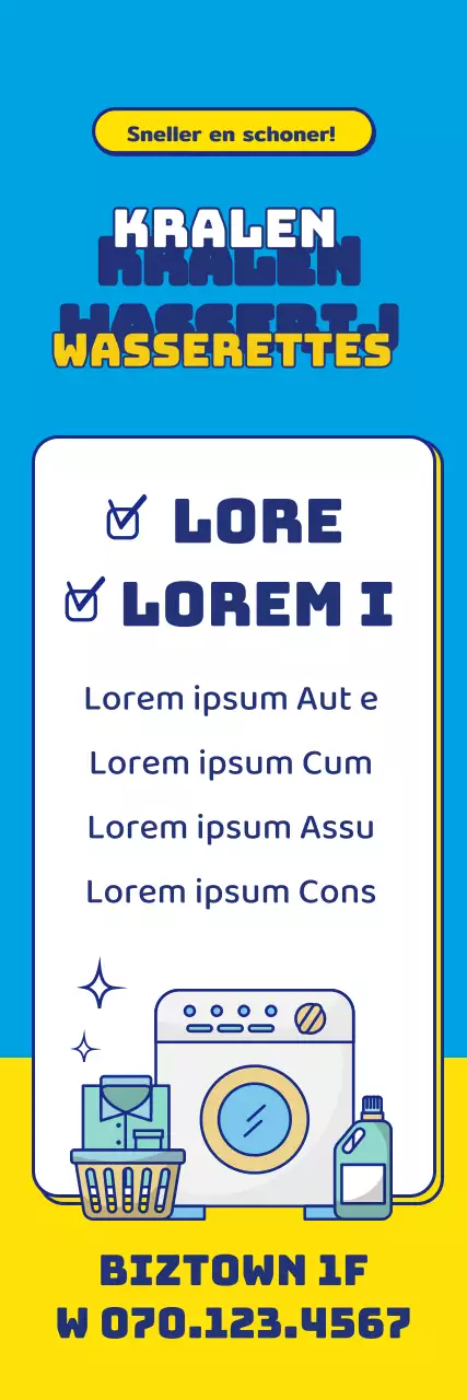 Blauwe en gele lettersHighlighted illustratiePromoot een schone stomerij