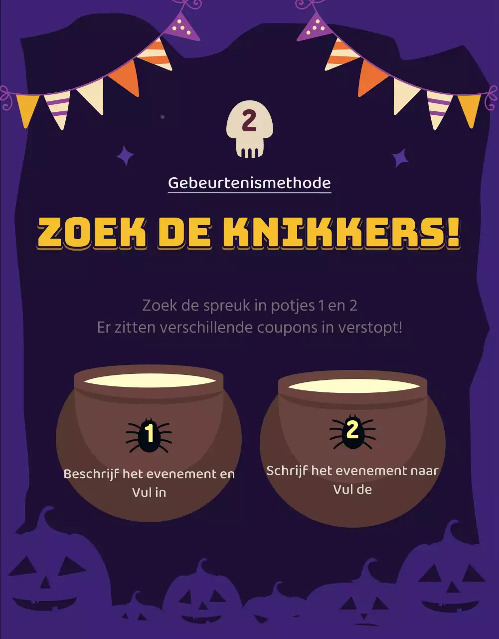 Paars Halloween-coupon aanbieding korting evenement