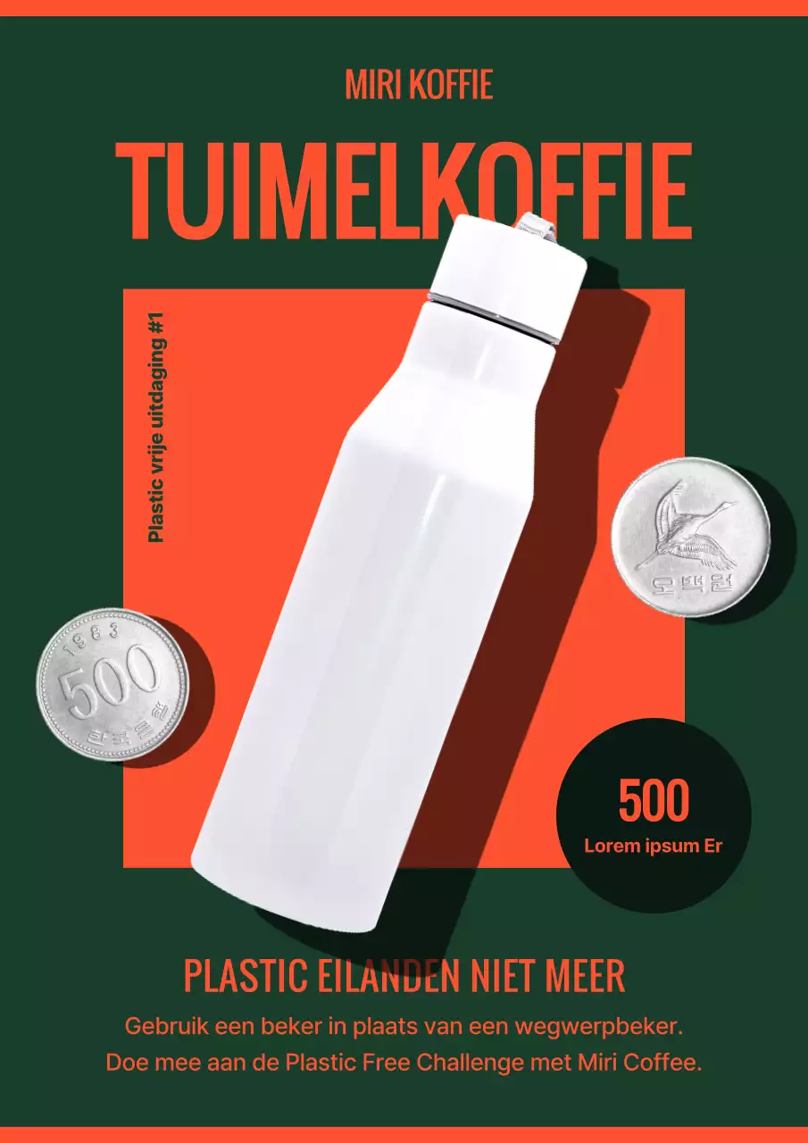 Uitdaging om een groene en oranje moderne cafétrommel te gebruiken