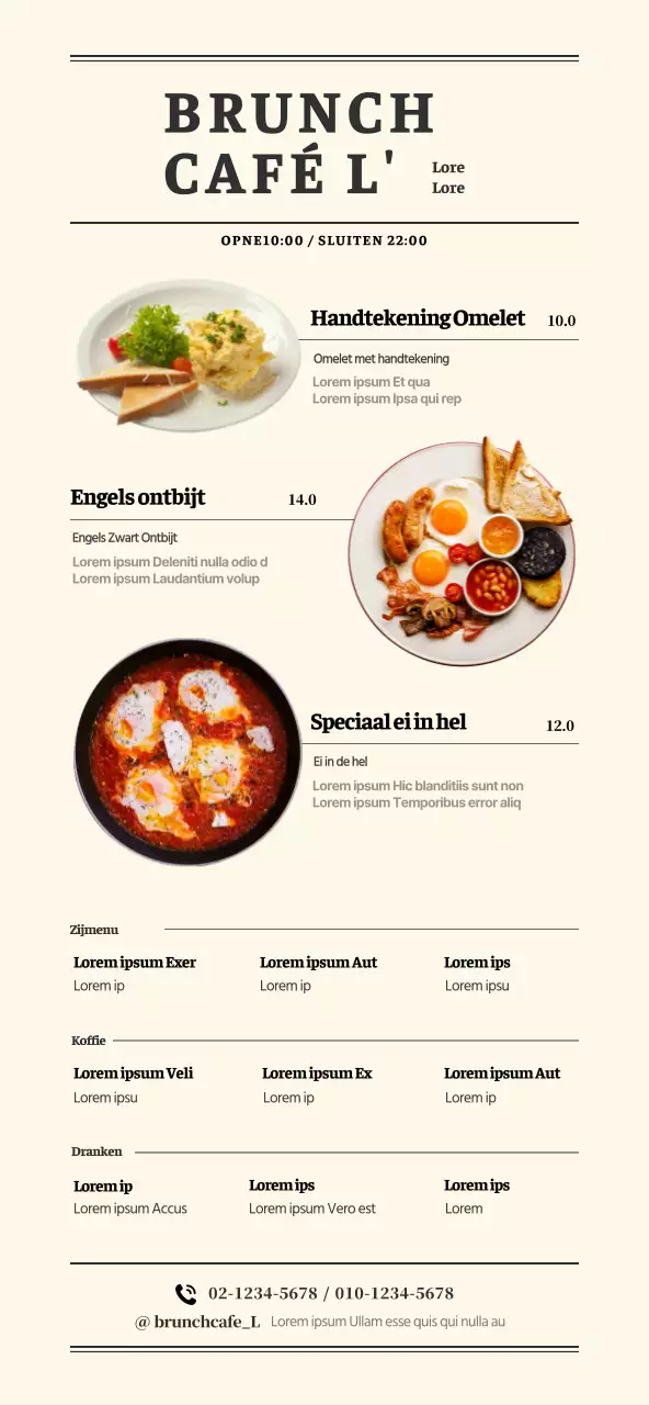 Emotionele foto lay-out concept brunch café menu in licht geel en zwart