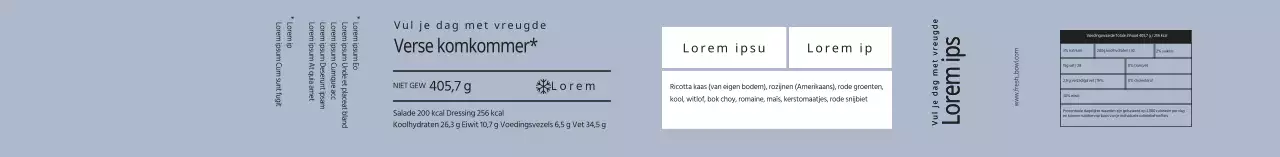 Blauwe nette verpakkingsetiketten voor salades