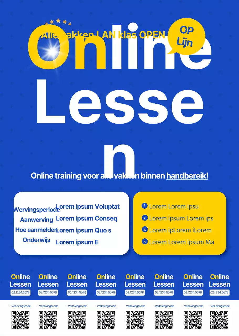 Strak blauw en wit voor het aankondigen en promoten van vacatures voor online training