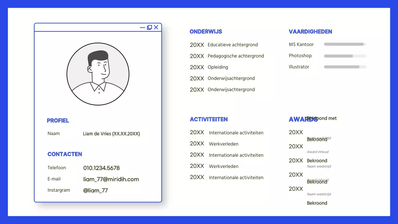 Blauw en eenvoudig vacatureportfolio