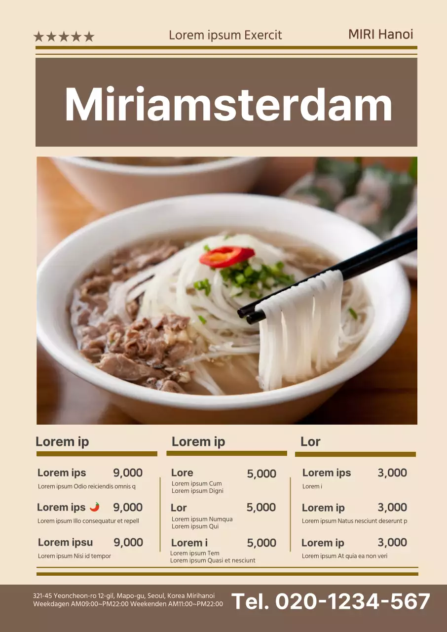 Keurig restaurant rijstnoedelmenu met bruine fotografie