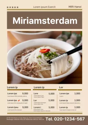 Keurig restaurant rijstnoedelmenu met bruine fotografie