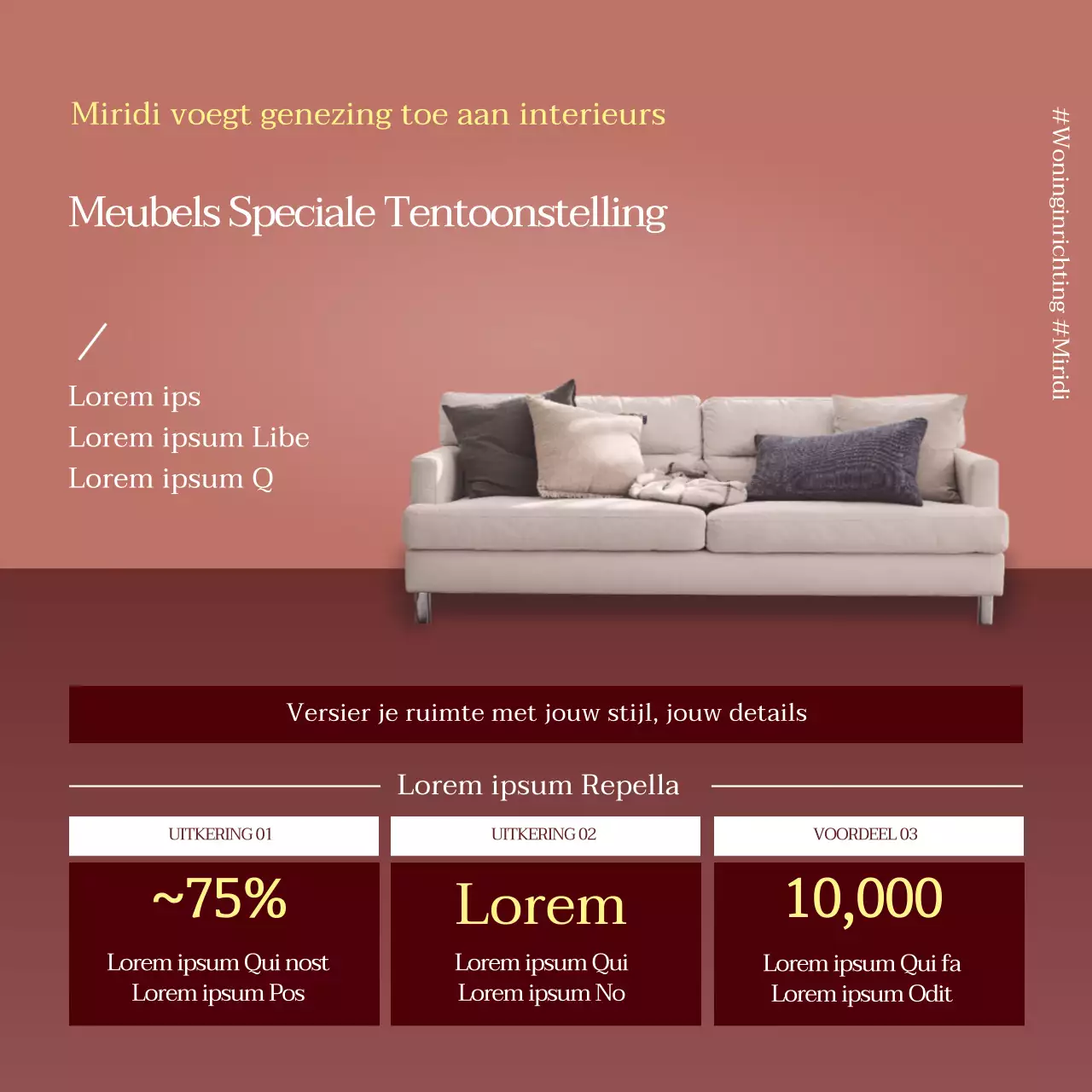 Roze foto benadrukt schoon meubilair om het evenement te promoten