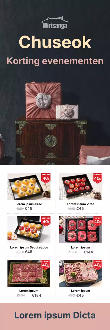 Chuseok-aanbiedingen met foto's van cadeausets verpakt in furoshiki