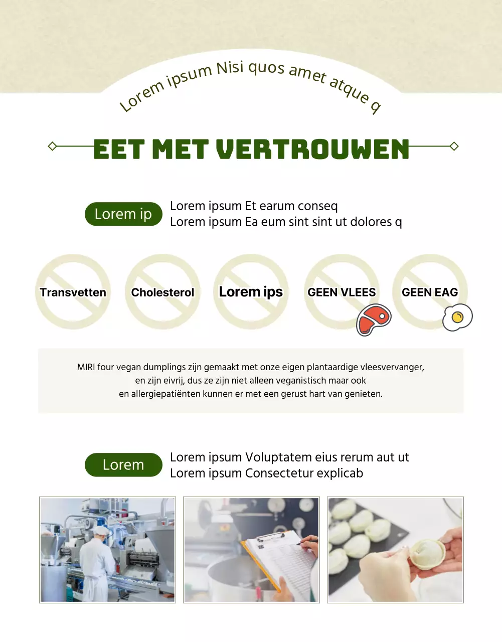 Detailpagina van winkelcentrum met olijfgroene veganistische knoedels