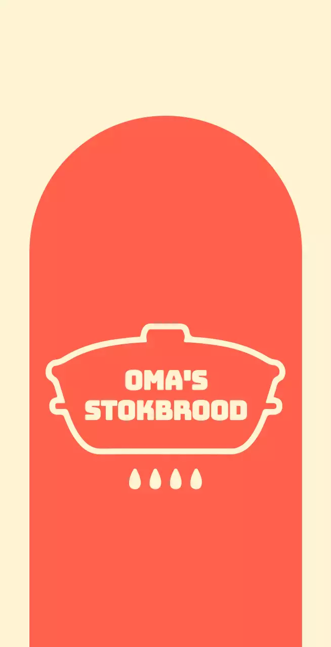 Oma's stokbroodwinkel balsa met gebogen rode vormen op een ivoorkleurige achtergrond