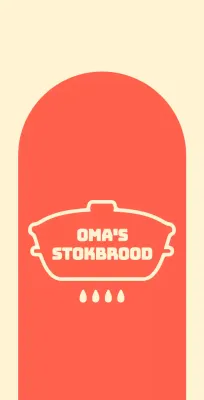 Oma's stokbroodwinkel balsa met gebogen rode vormen op een ivoorkleurige achtergrond
