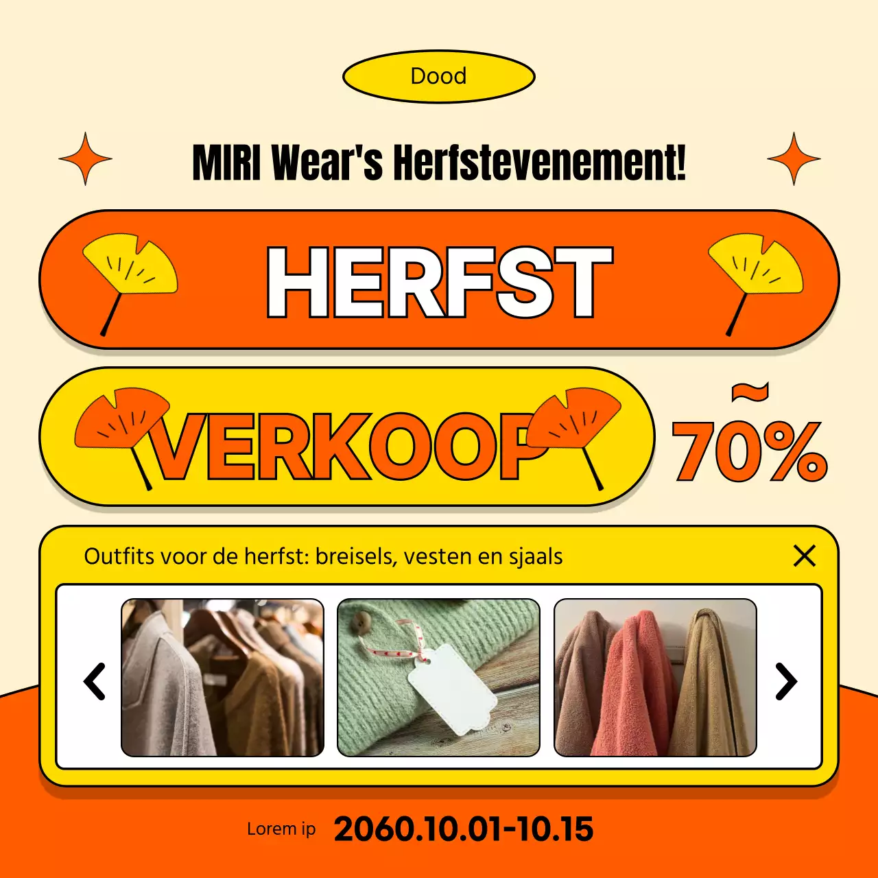 Promoot een eenvoudig najaarsevenement in een winkelcentrum in oranje en geel