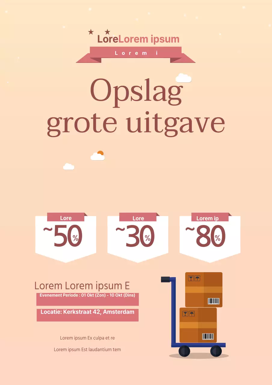 Promoot het Great Mountain Sale-evenement met een illustratie van een roze pakketdoos