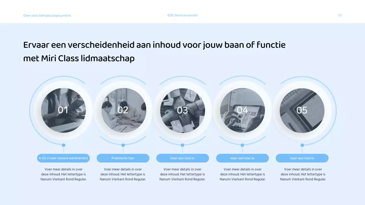 Voorstelpresentatie voor zakelijke diensten met een lichtblauw kleurenschema