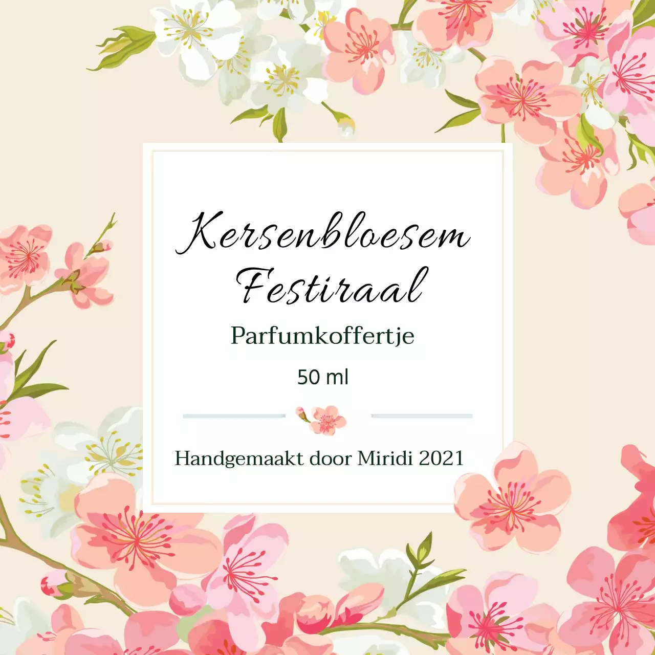 Vintage parfumlabel met roze illustratie