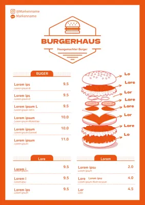 Nettes Restaurant Hamburger Menü mit orangefarbenen Illustration