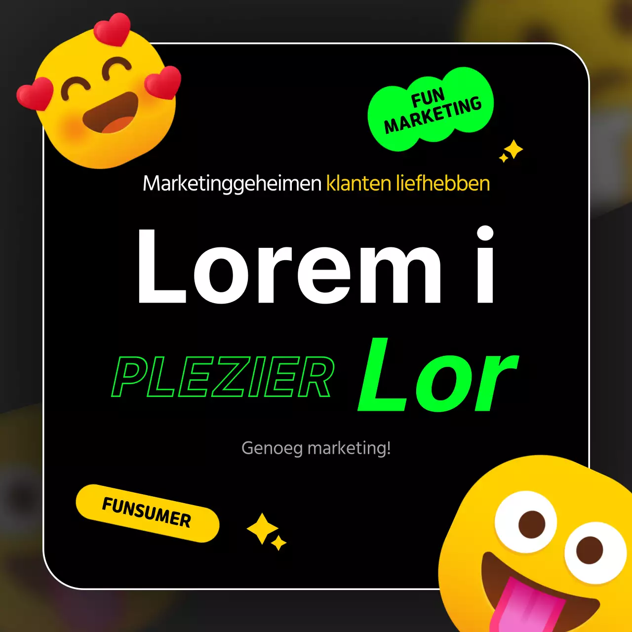 Zwarte en fluorescerende emoji-punten leuke marketing