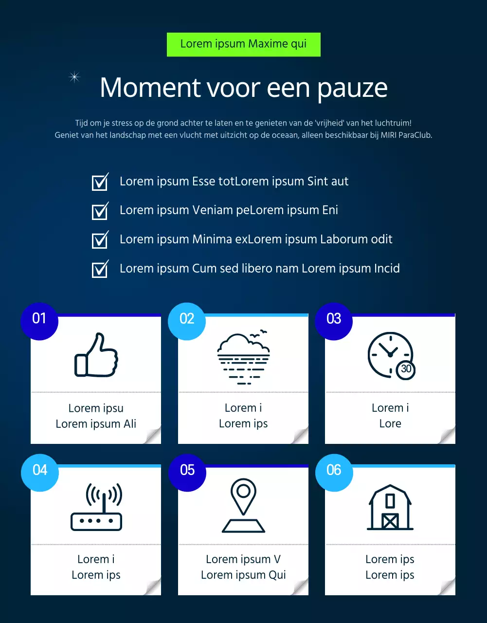 Eenvoudig, groen en blauw paragliding detailpagina