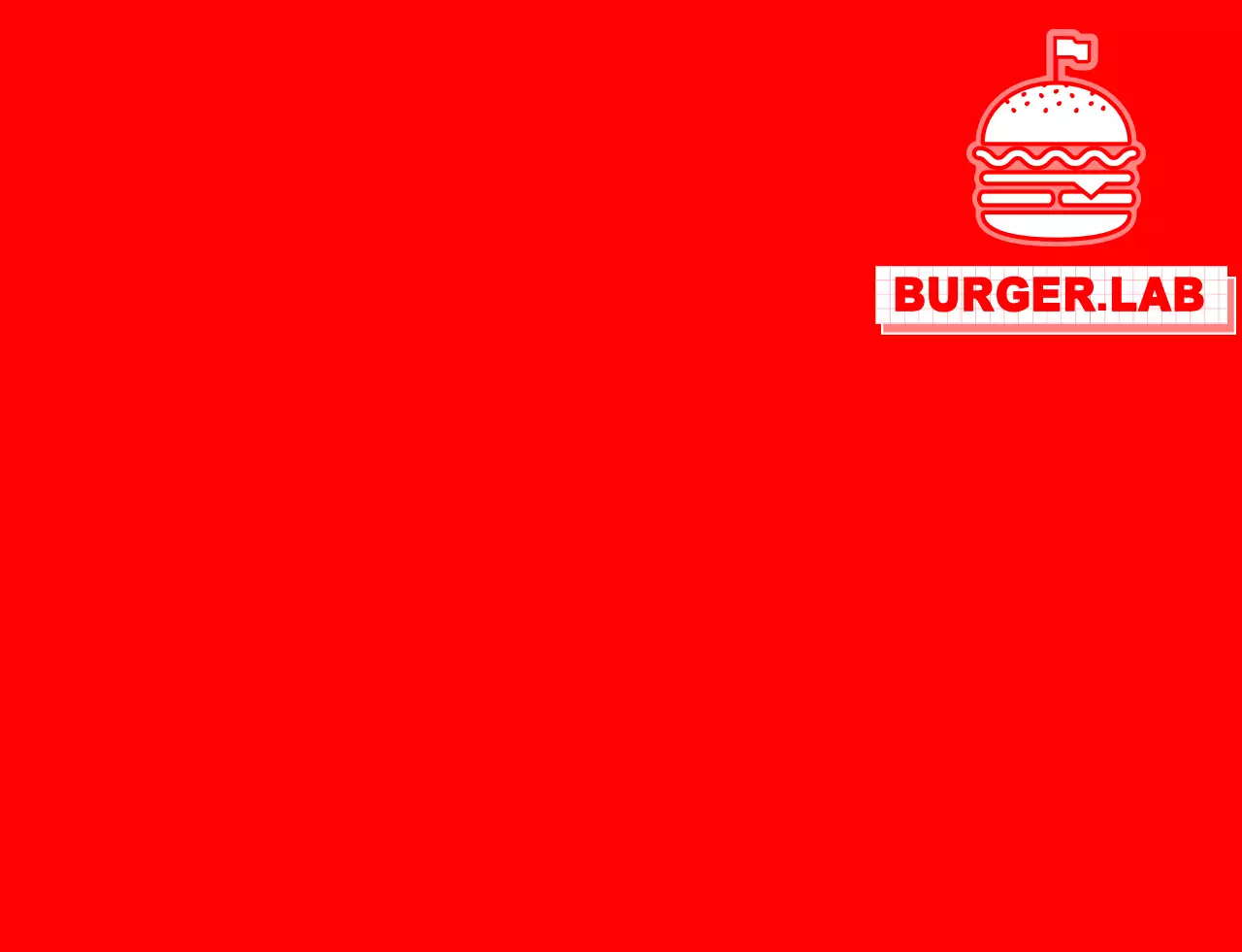Strak ontwerp voor een hamburgerwinkel met rode en witte illustraties van hamburgeringrediënten