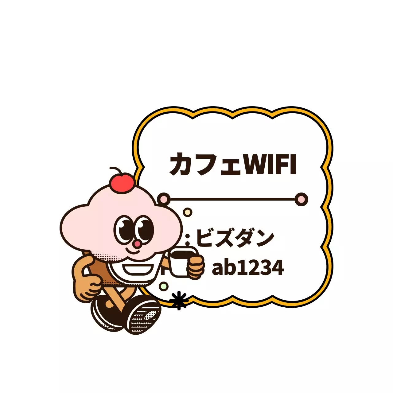 丸くてかわいいカップケーキキャラクタースタイルの店内イベント情報案内用