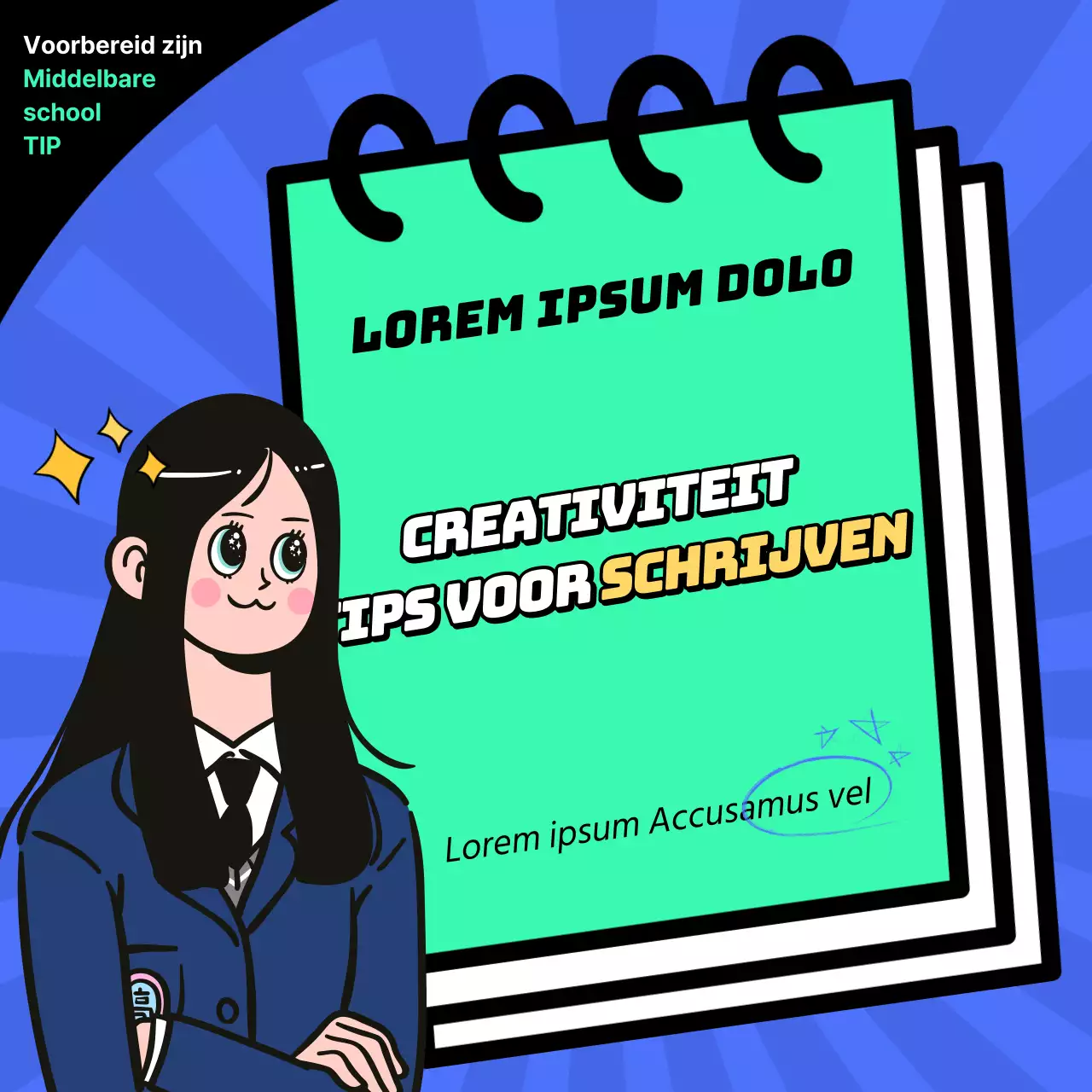 Karakterillustratie Lifebook Schrijftips Sociale Media Vierkanten