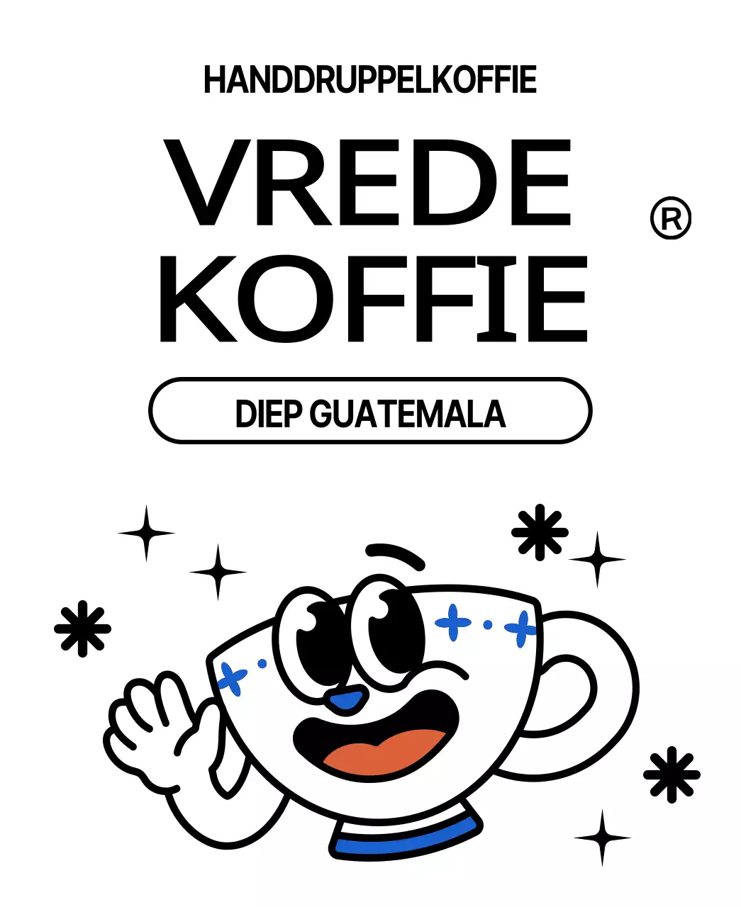 Schattig ontwerp koffiebonen met blauwe en rode koffiekop karakter illustraties