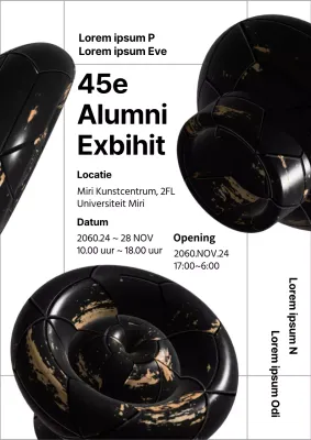 Afstudeer tentoonstelling met zwart en goud 3D ambachtelijke concept