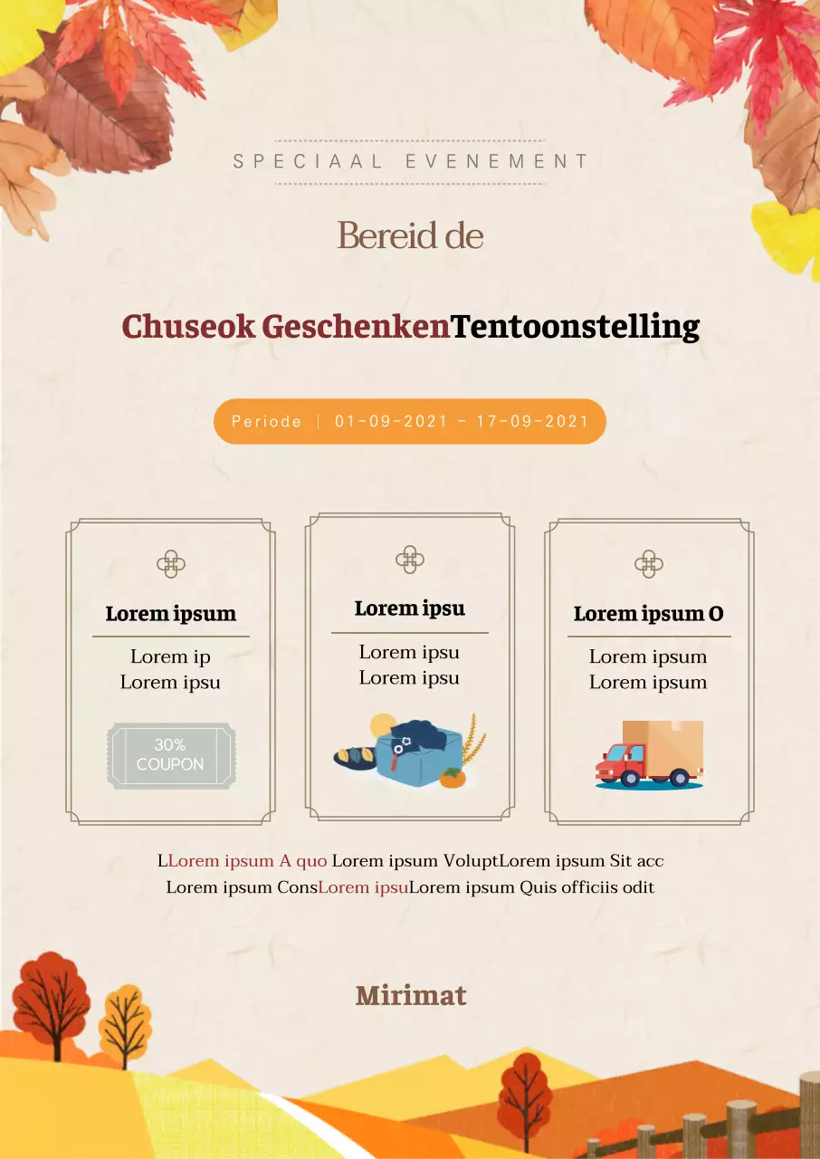 Obon geschenken tentoonstellingsposter met ivoorkleurige herfstillustraties
