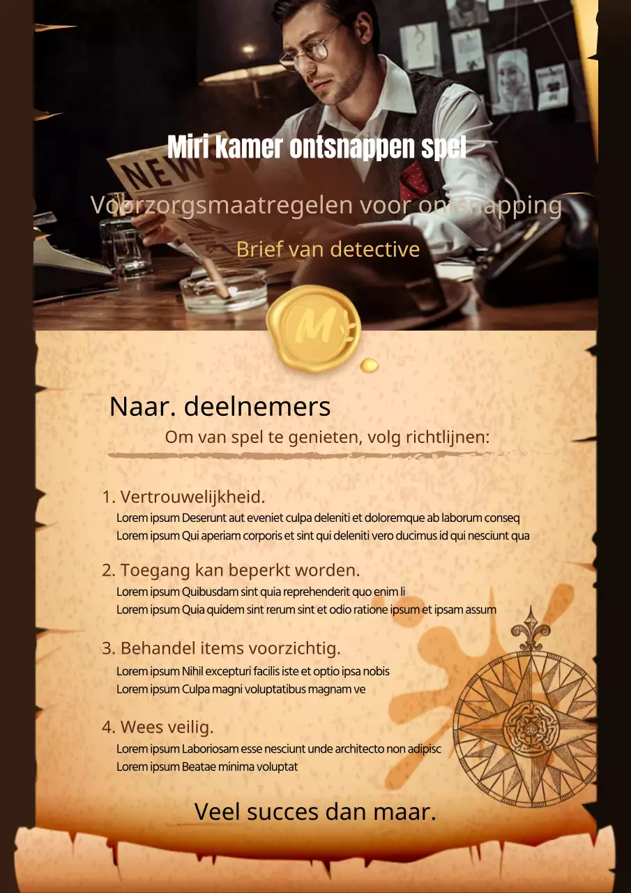 Vintage escape game waarschuwingsposter in bruin