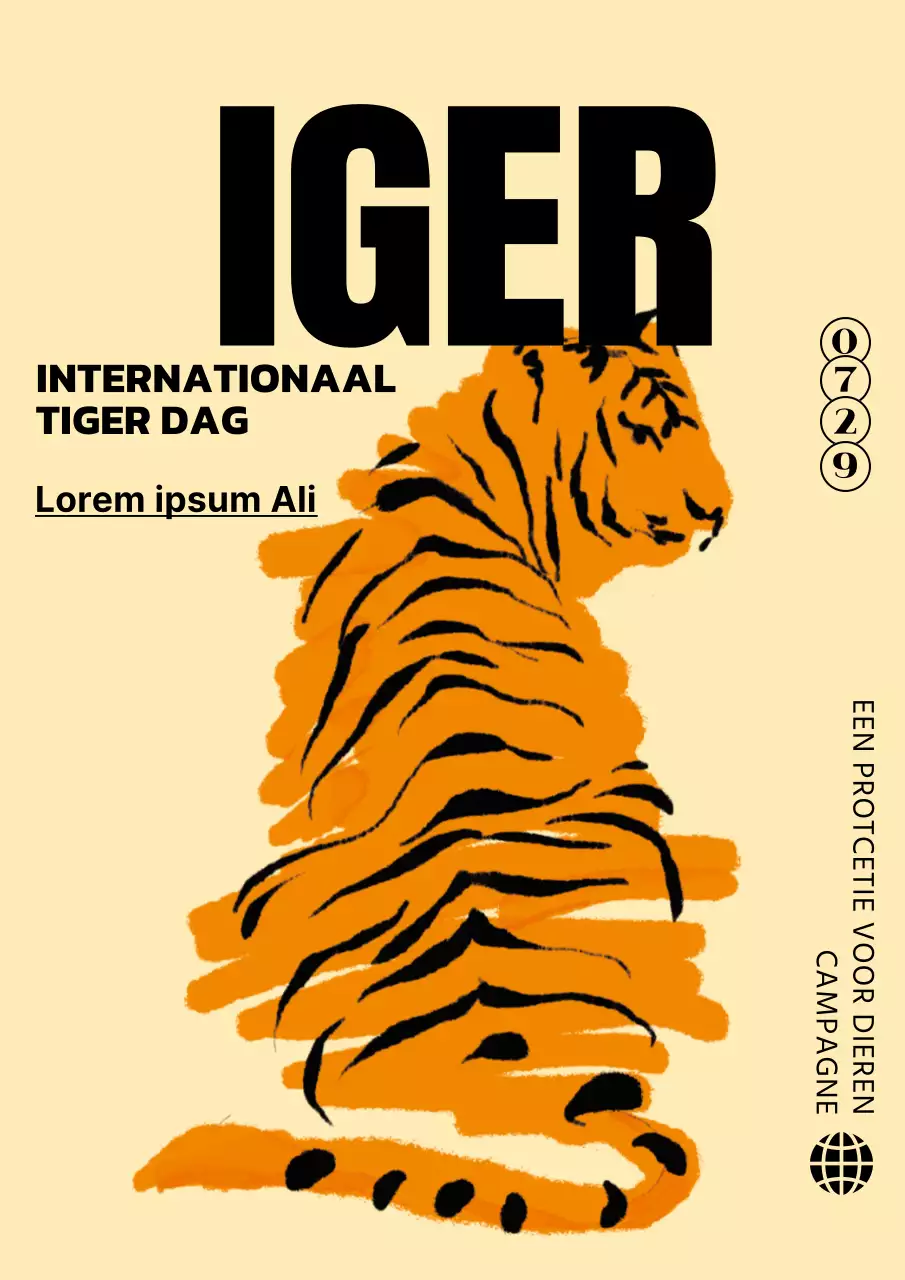Internationale Tijgerdag in Oranje TekenConcept