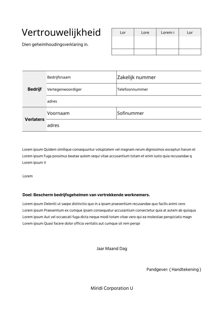 Vertrouwelijkheidsverklaring voor zakelijke documenten met een zwarte look