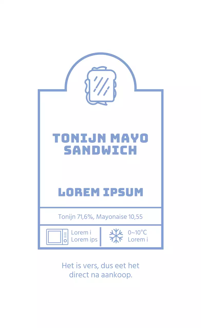 Blauw geïllustreerd broodjesetiket