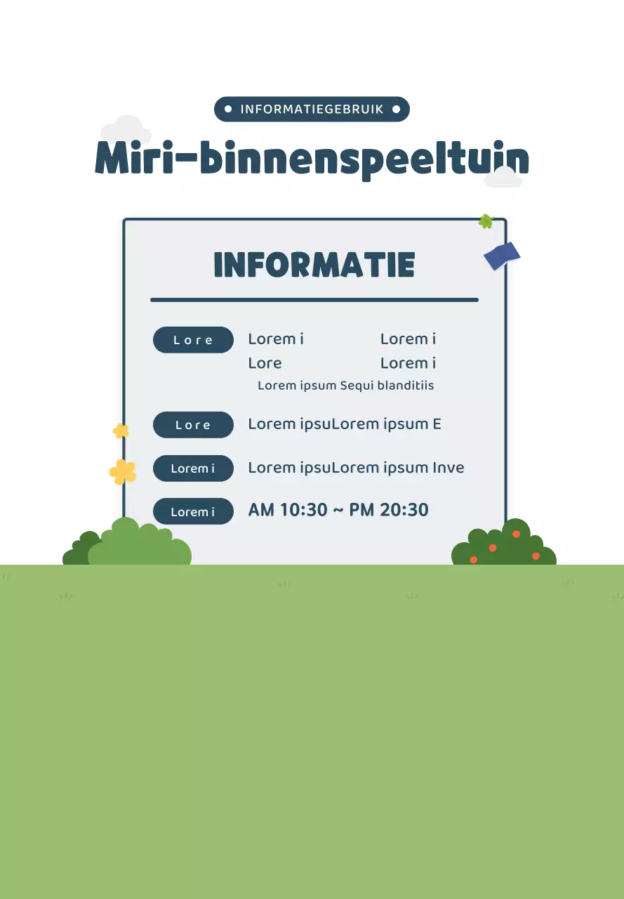 Schattige illustratiestijl in marineblauw en groen Informatie over binnenspeeltuinen