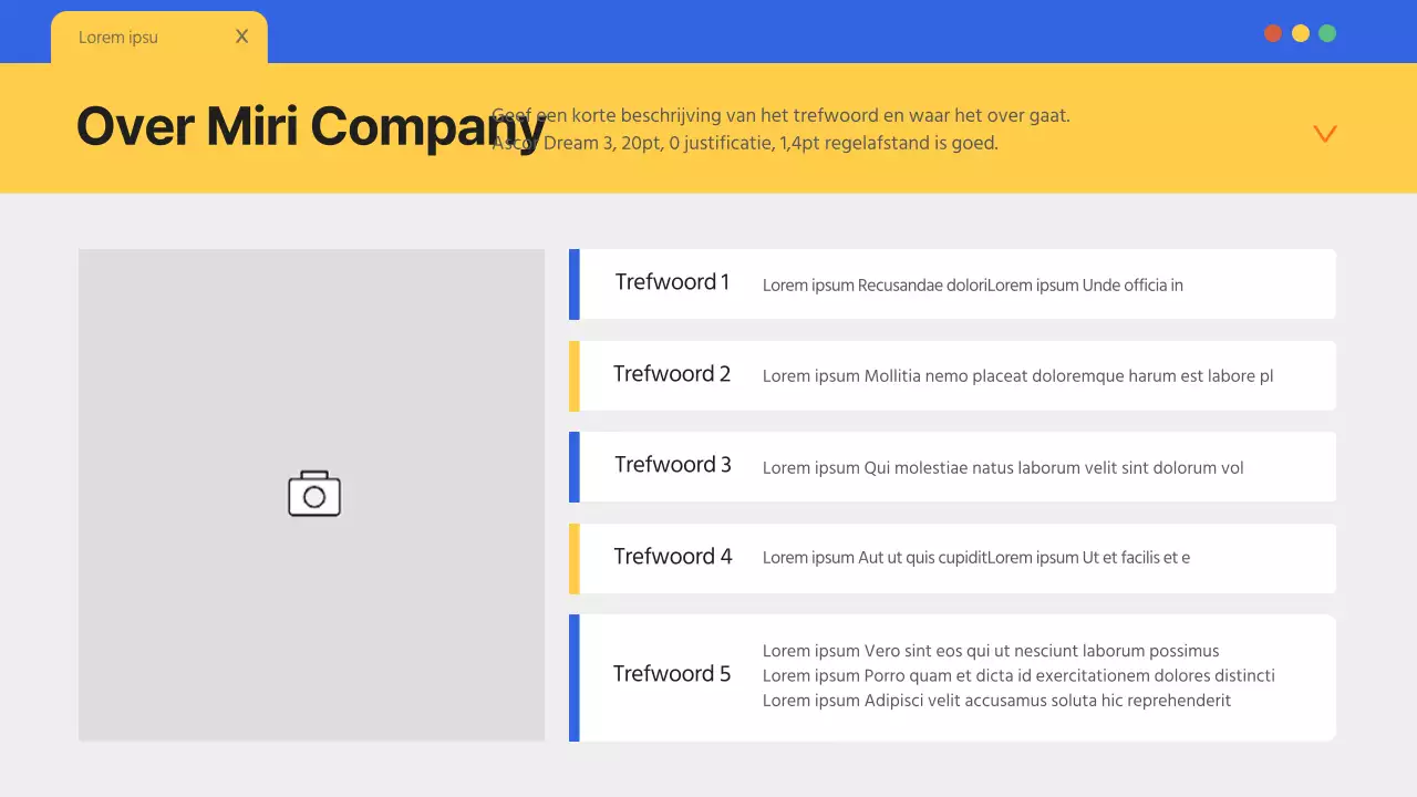 Een eenvoudig blauw en geel bedrijfsbriefhoofd