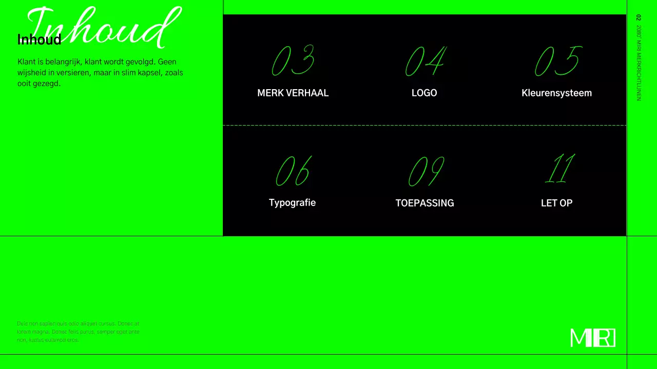 Huisstijlrichtlijnen in een limegroen en zwart rasterformaat