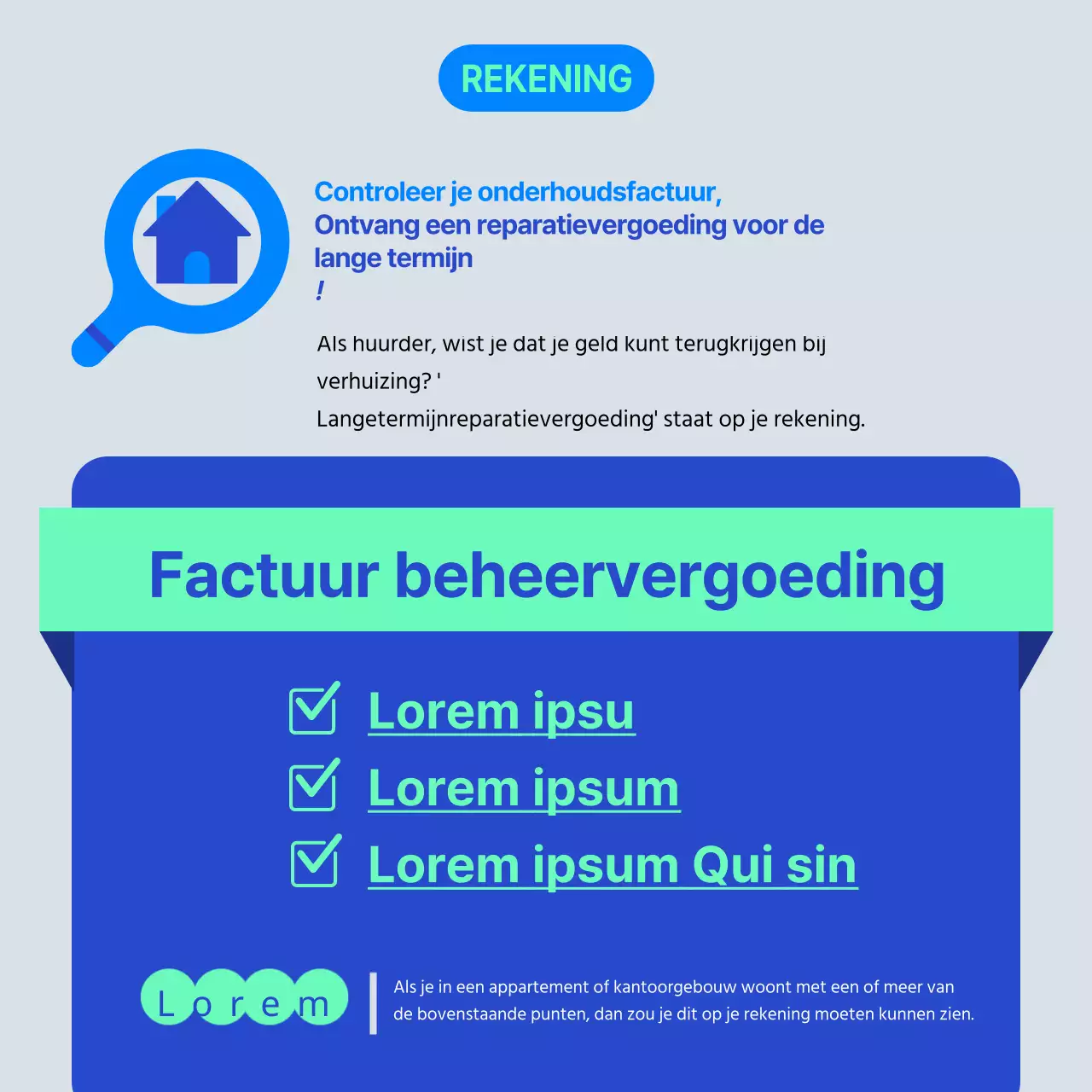 Blauw en mint huispictogram Voorziening voor reparaties op lange termijn