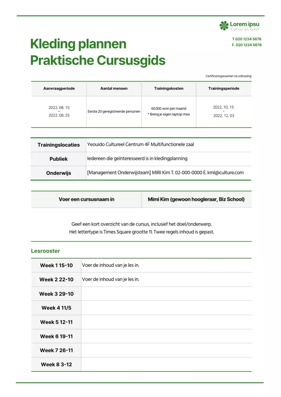 Groene, eenvoudige en praktische cursusgids