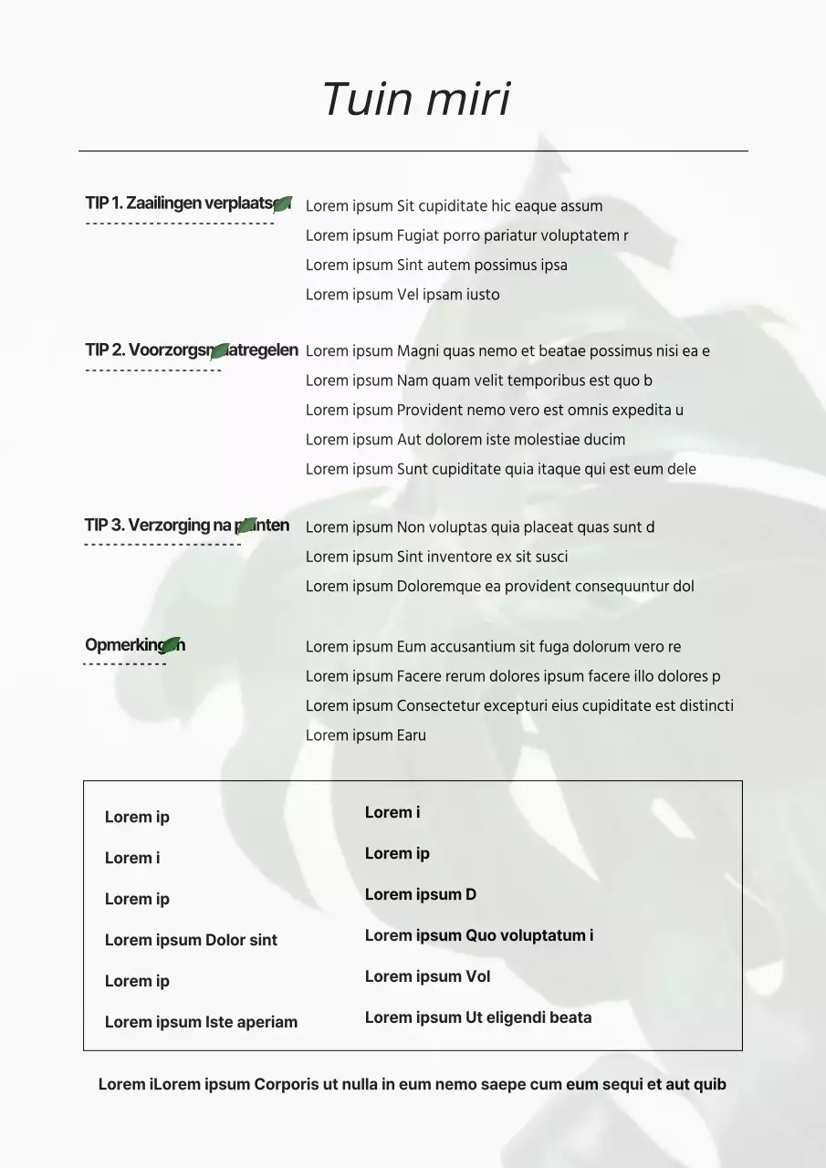Eenvoudig tuinhandboekontwerp in wit en groen