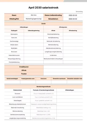 Opmaak salarisstrookdocument in oranje