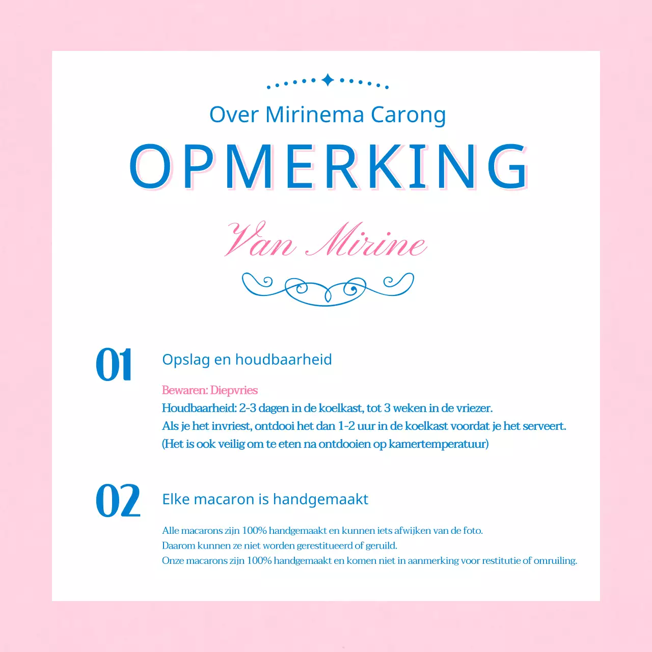 Een macaroncafé met een roze en blauwe titel