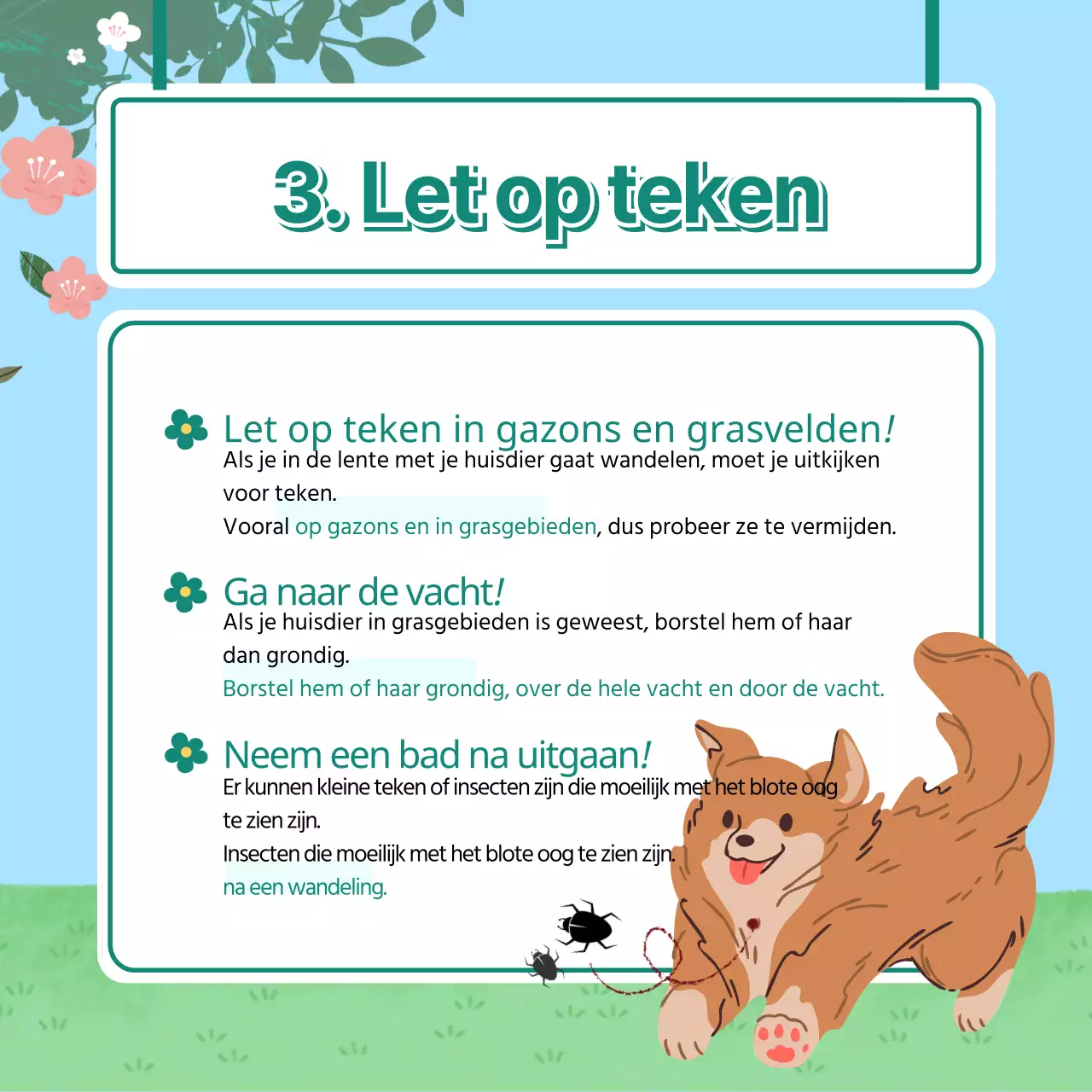 Een schattige puppy met een lenteachtergrond en gezondheidstips CardNews