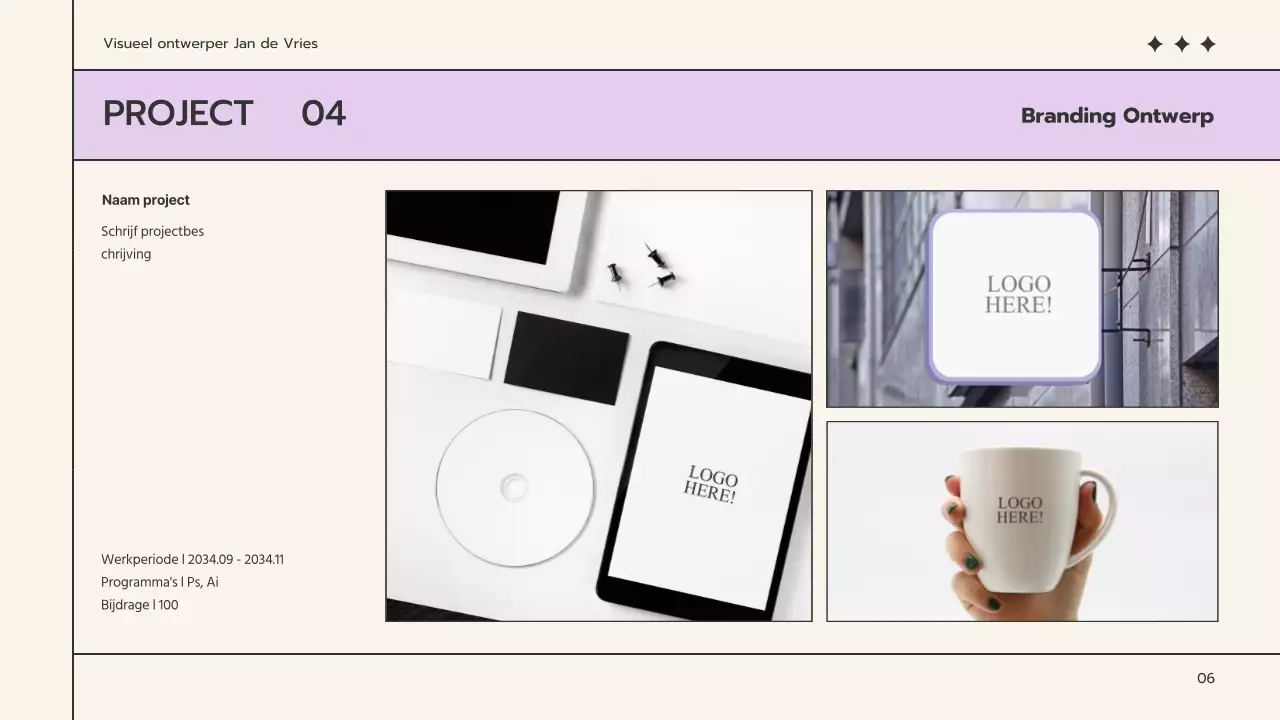 Een eenvoudige portfolio in beige en mauve voor de zoektocht naar een baan